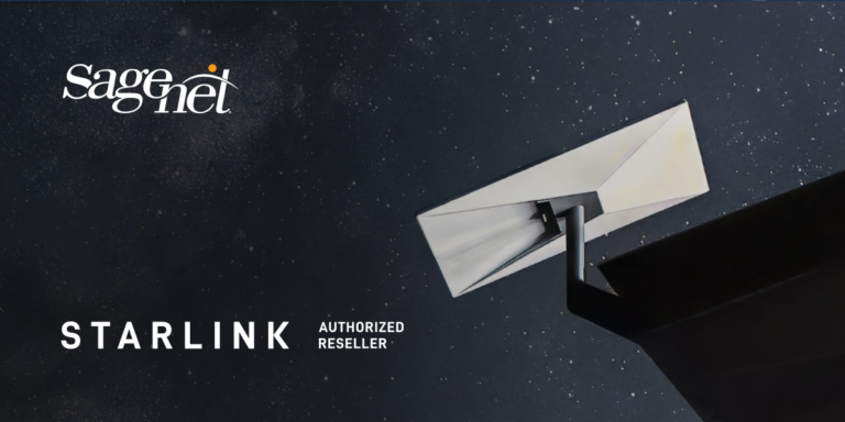 SageNet authorized Starlink reseller promotional banner with satellite dish