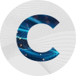 Letter C with cosmic galaxy design on white background