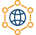 Global network connectivity icon with orange nodes