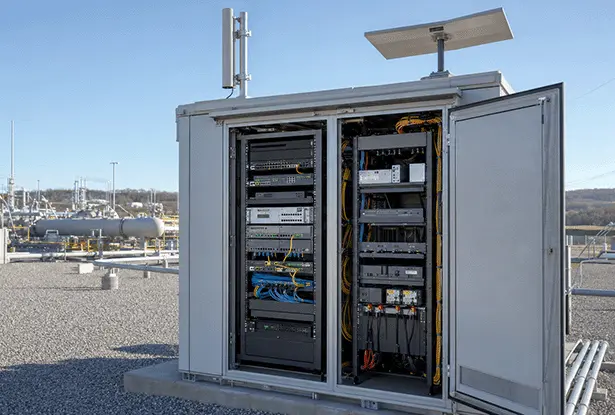 Outdoor industrial network equipment cabinet with solar panel
