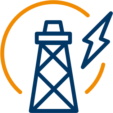 Oil derrick tower with lightning bolt energy icon