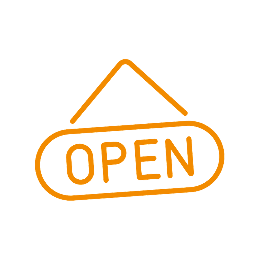 Orange open sign hanging icon on white background