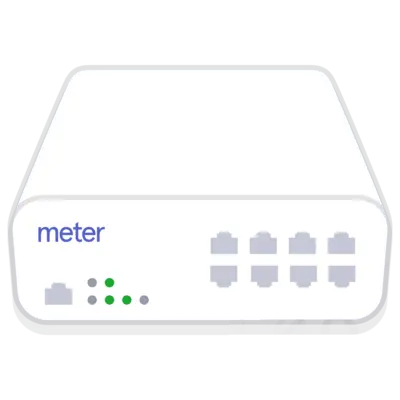 Meter branded network switch with eight Ethernet ports