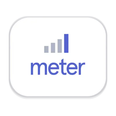 Meter app logo with bar chart icon and blue text