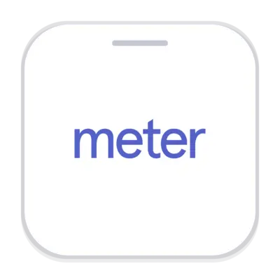 Meter app icon with blue text on white background